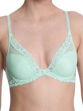 Natori Feathers Plunge T Shirt Bra Lace Womens 32DD Mint Green NWT